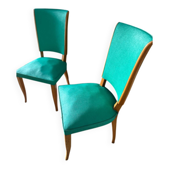 Pair of vintage emerald green chairs – 1950s, mid-century chic style