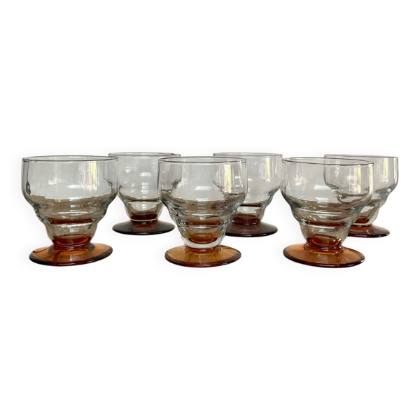 6 verres vintage aux pieds ambrés
