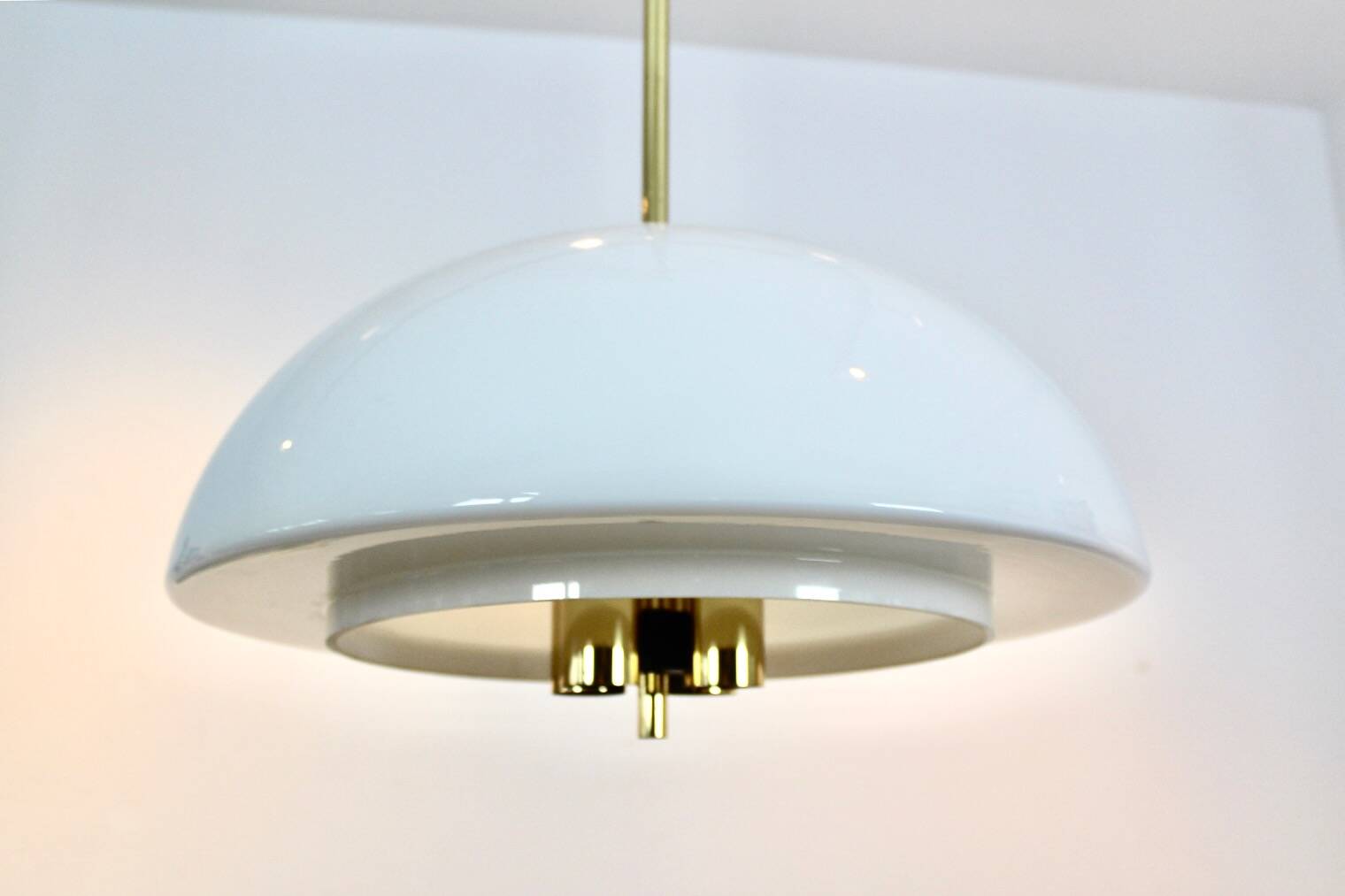 Glashütte Limburg Mushroom Pendant Light in Opal Glass and Brass