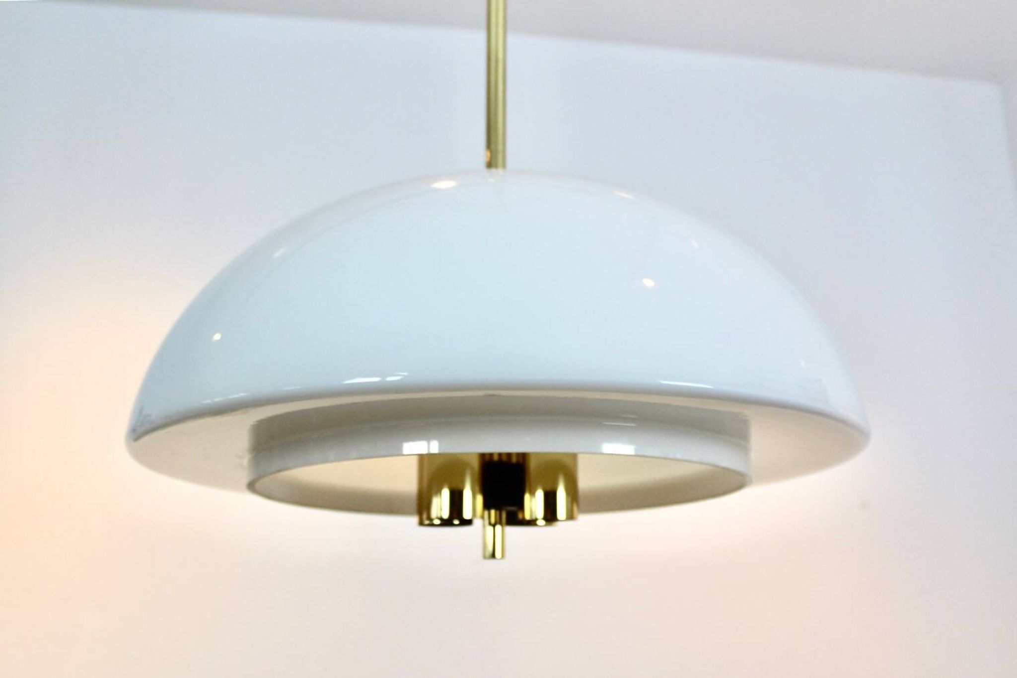 Glashütte Limburg Mushroom Pendant Light in Opal Glass and Brass