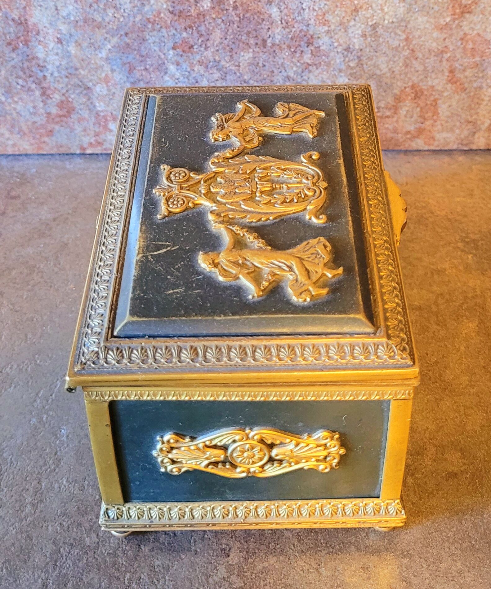 Old vintage box in gilded bronze empire