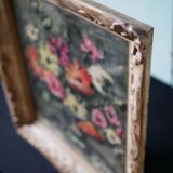 Ancienne huile sur toile, bouquet de fleurs, encadrement de style montmartre