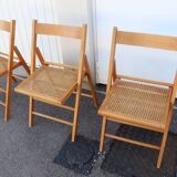 Set of 5 vintage folding chairs in beech and cane – Italy, 1970s