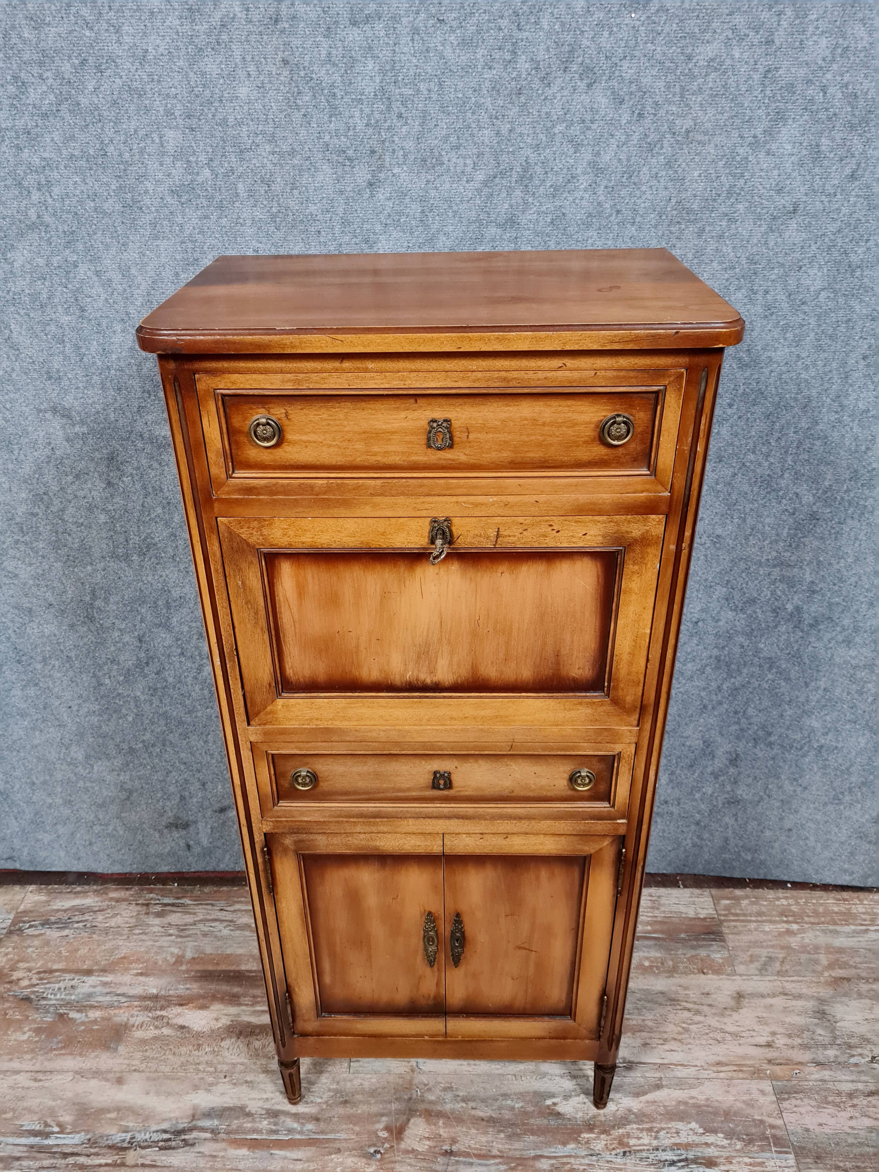 Secretary desk Louis XVI style in cherry tree circa 1950-1960