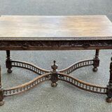 Napoleon III desk with carved spinning top legs in solid wood, 19th century