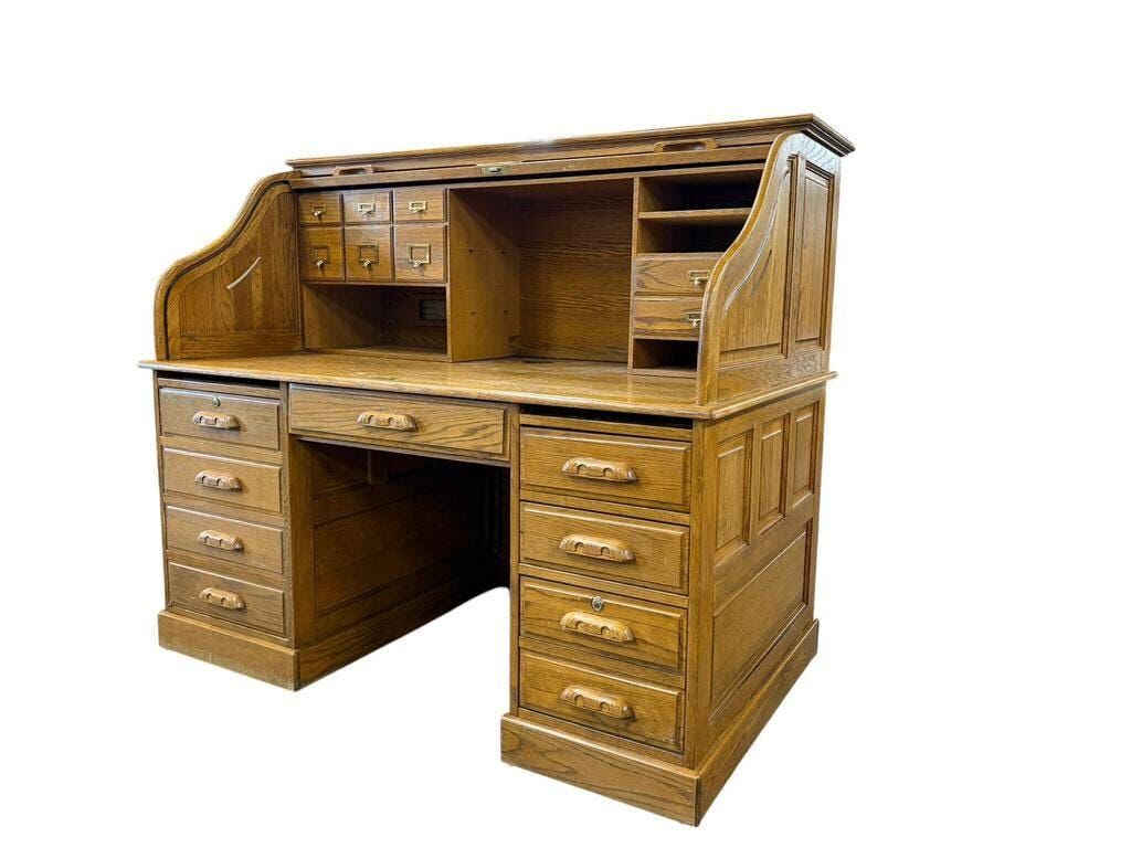 Bureau à rideau américain vintage en bois