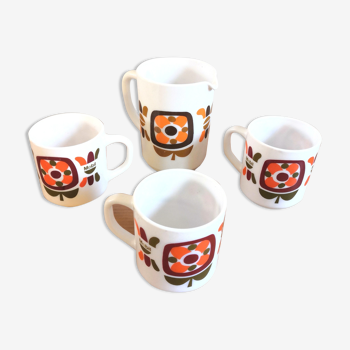 Mobil pitcher and 3 Mobil mugs design 70s