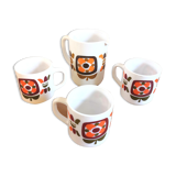 Mobil pitcher and 3 Mobil mugs design 70s