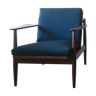 Danish teak lounge chair with sea blue green covers