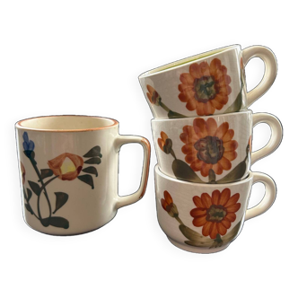 Lot de 3 tasses Sarreguemines et 1 mug