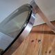 Vintage oval chrome and smoked glass coffee table, antique furniture