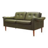 Green leather sofa, Danish design, 1970s, produced in Denmark