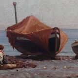 Peinture ancienne sur bois Naples augusto corelli ((rome 1853 - 1918) pêcheurs