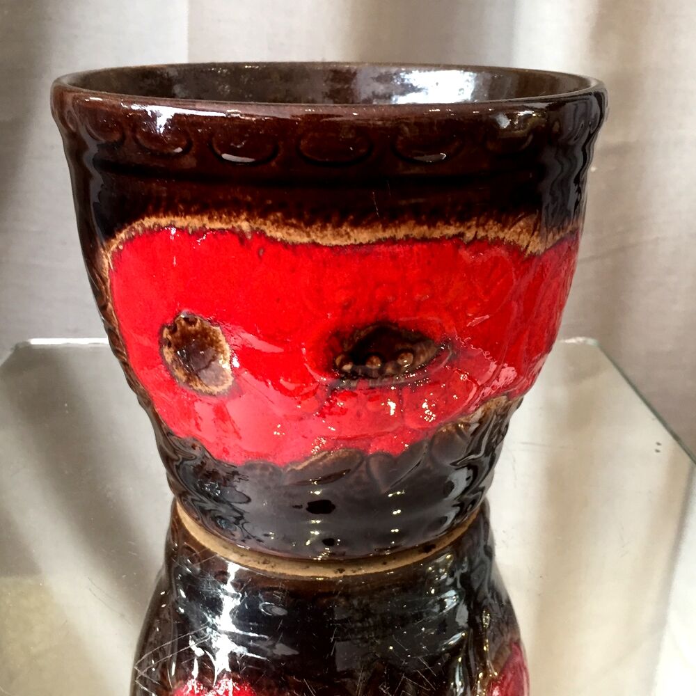 Vintage pot cover west germany scheurin keramik 887-12 poppy decoration