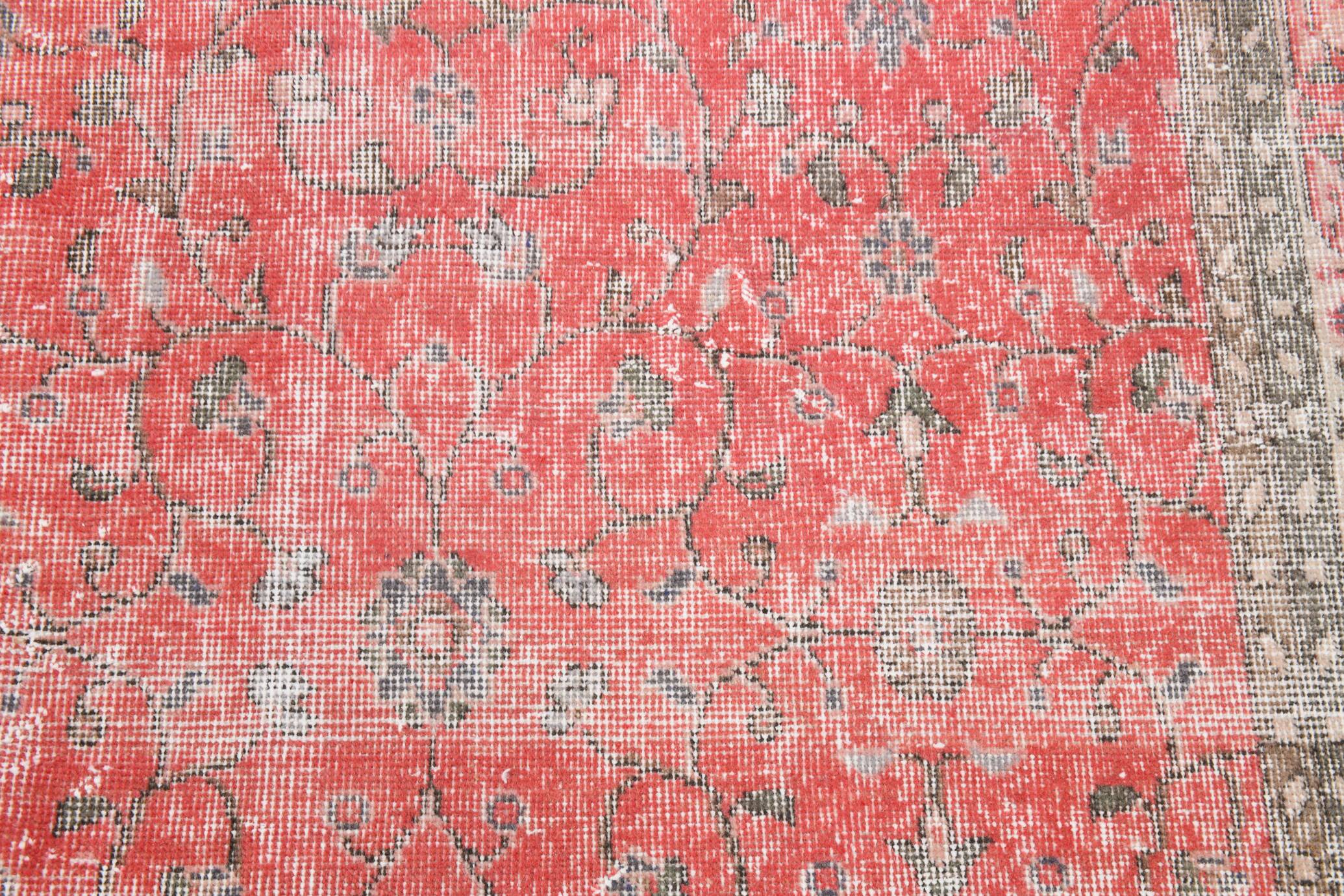 7x9 Turkish Soft Red Bordered Rug, 220x272 Cm