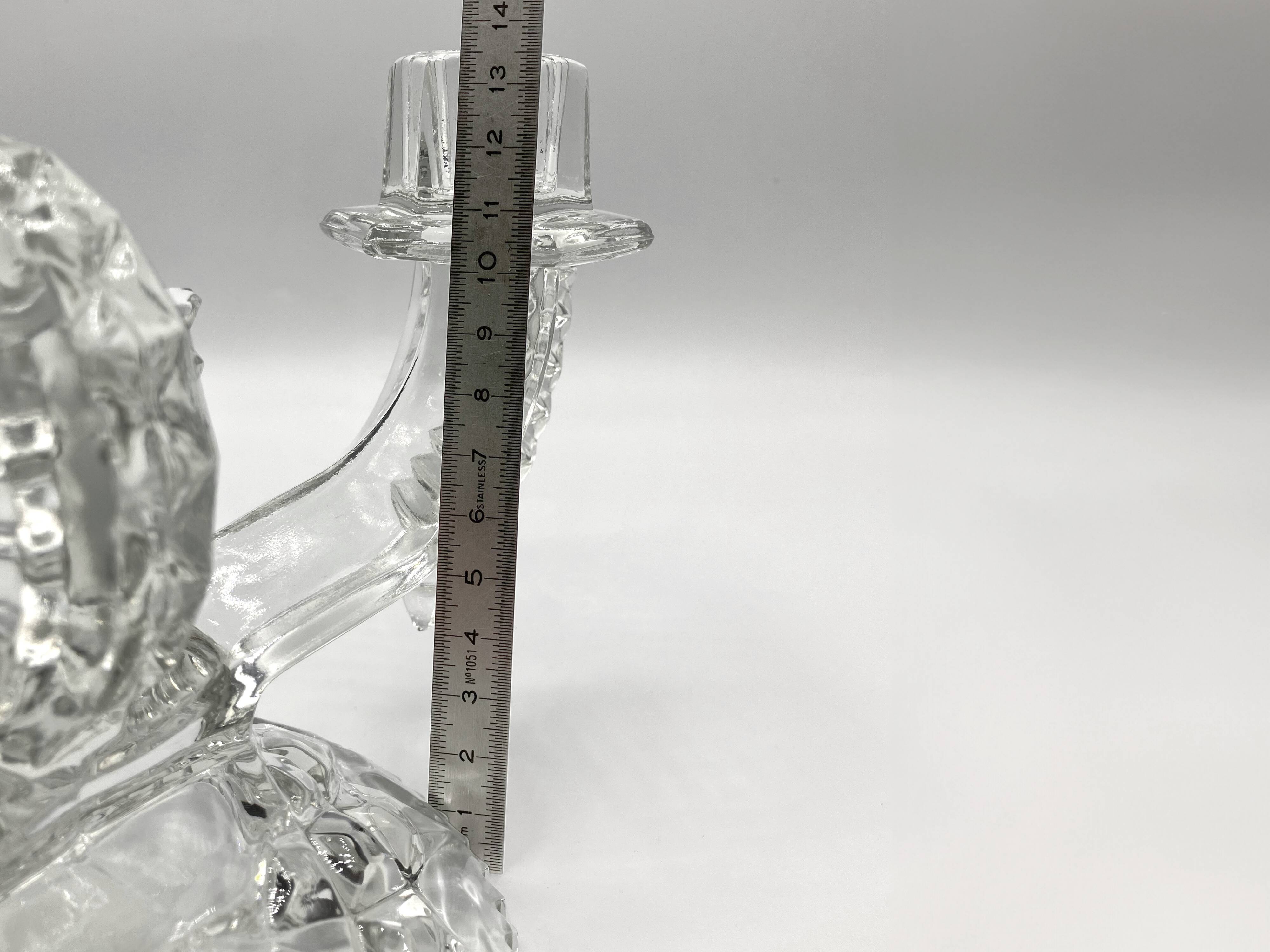 SKLO UNION Libochovice double candlestick • 2-flame pressed glass candle holder • Art Deco