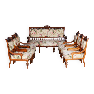 Restored Seating Set, Historicism, Beech, Walnut, Czechia, 1890s