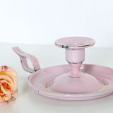 Pink cellar rat candleholder, enamelled metal, vintage