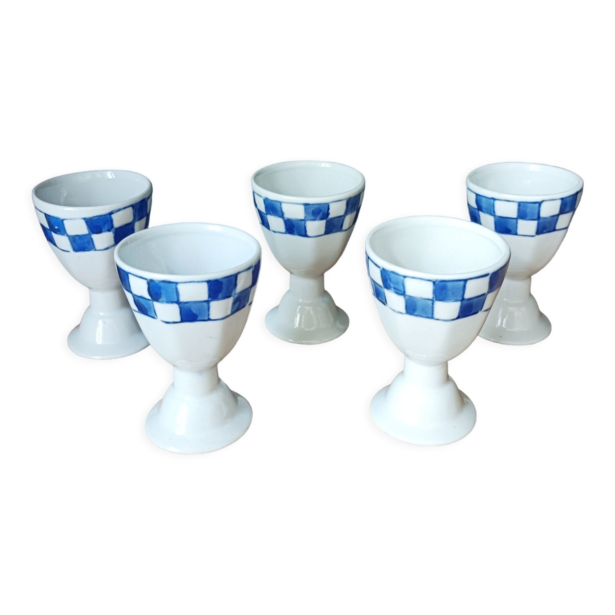 Set of 5 large earthenware egg coquetiers