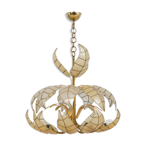Lustre floral italien du milieu du siècle avec des nuances de nacre en forme de feuille de nacre, années 1970