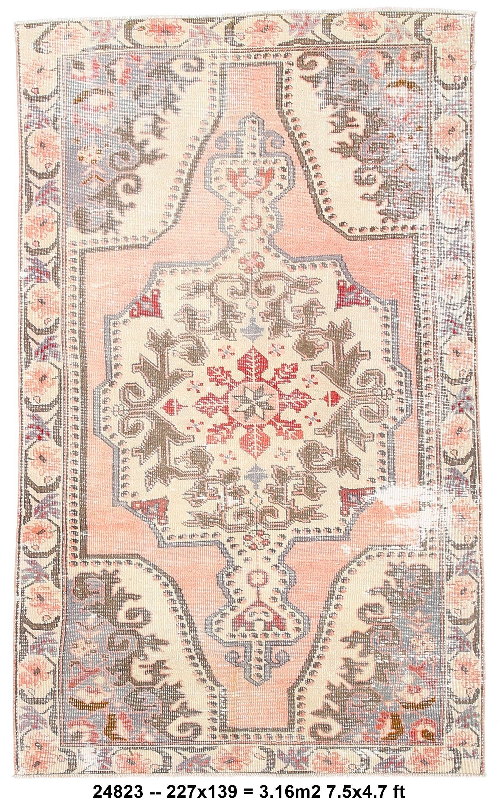 4x7 Salmon & Brown Geometric Oriental Vintage Rug, 139x227Cm