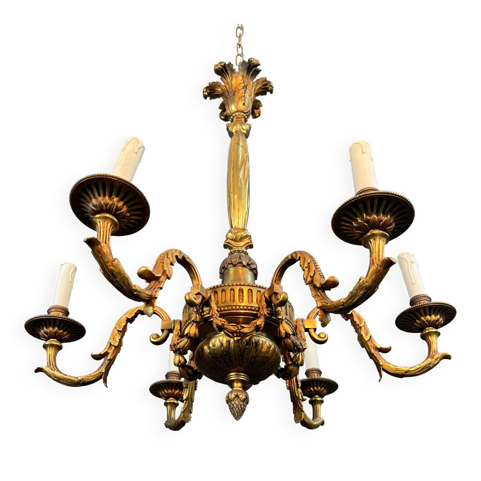 Bronze chandelier in Louis XVI style with 6 arms.