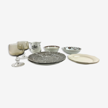 Depareille table service - glassware and earthenware - 2 cutlery -9 pieces