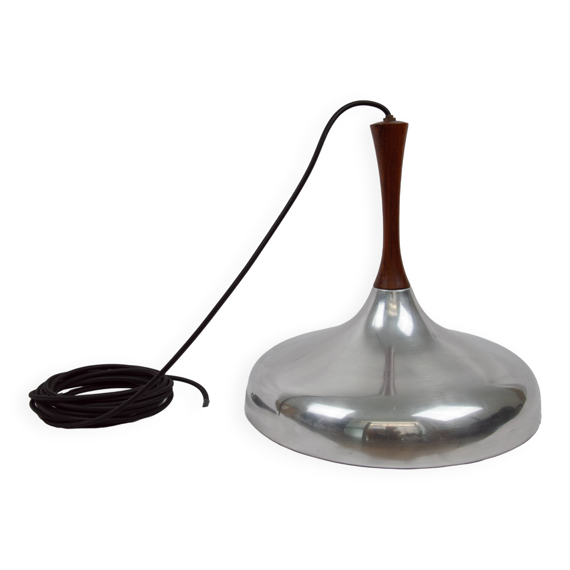 Scandinavian pendant light - Brushed steel and rosewood