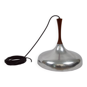 Scandinavian pendant light - Brushed steel and rosewood