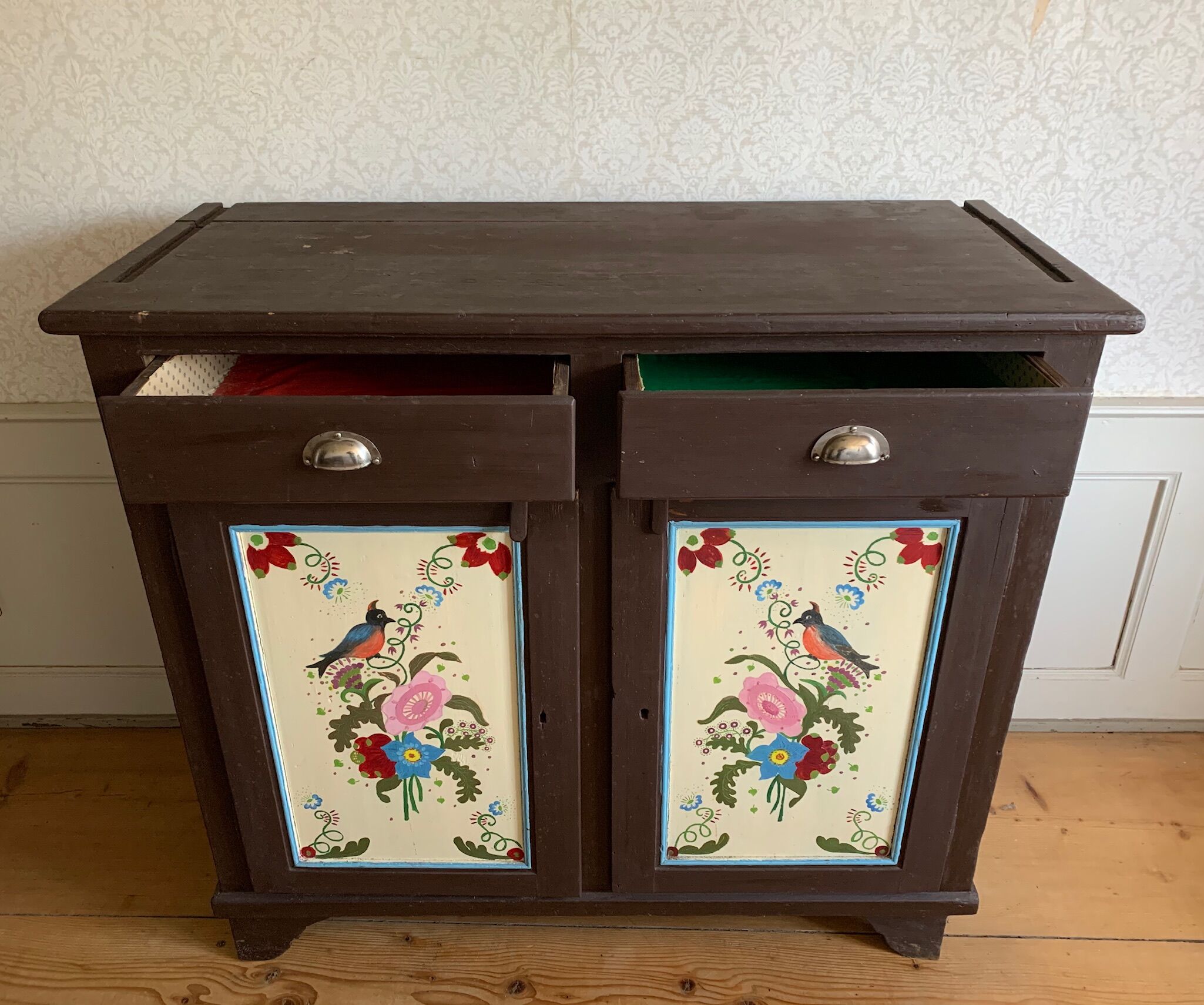 Old Farmers Cabinet painted with floral motives
