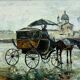Huile sur toile calèche sous la pluie