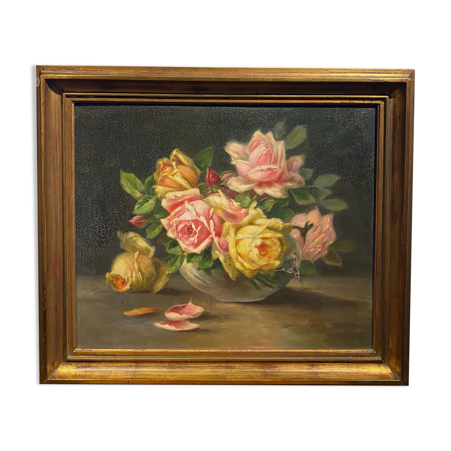 Old painting, bouquet of roses, late 19th, early 20th century