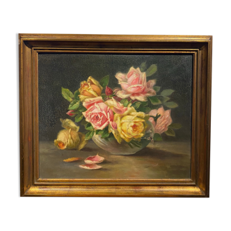 Old painting, bouquet of roses late XIX early XX century