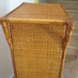 Semainier 6 tiroirs en bois, bambou et rotin tressé, années 60