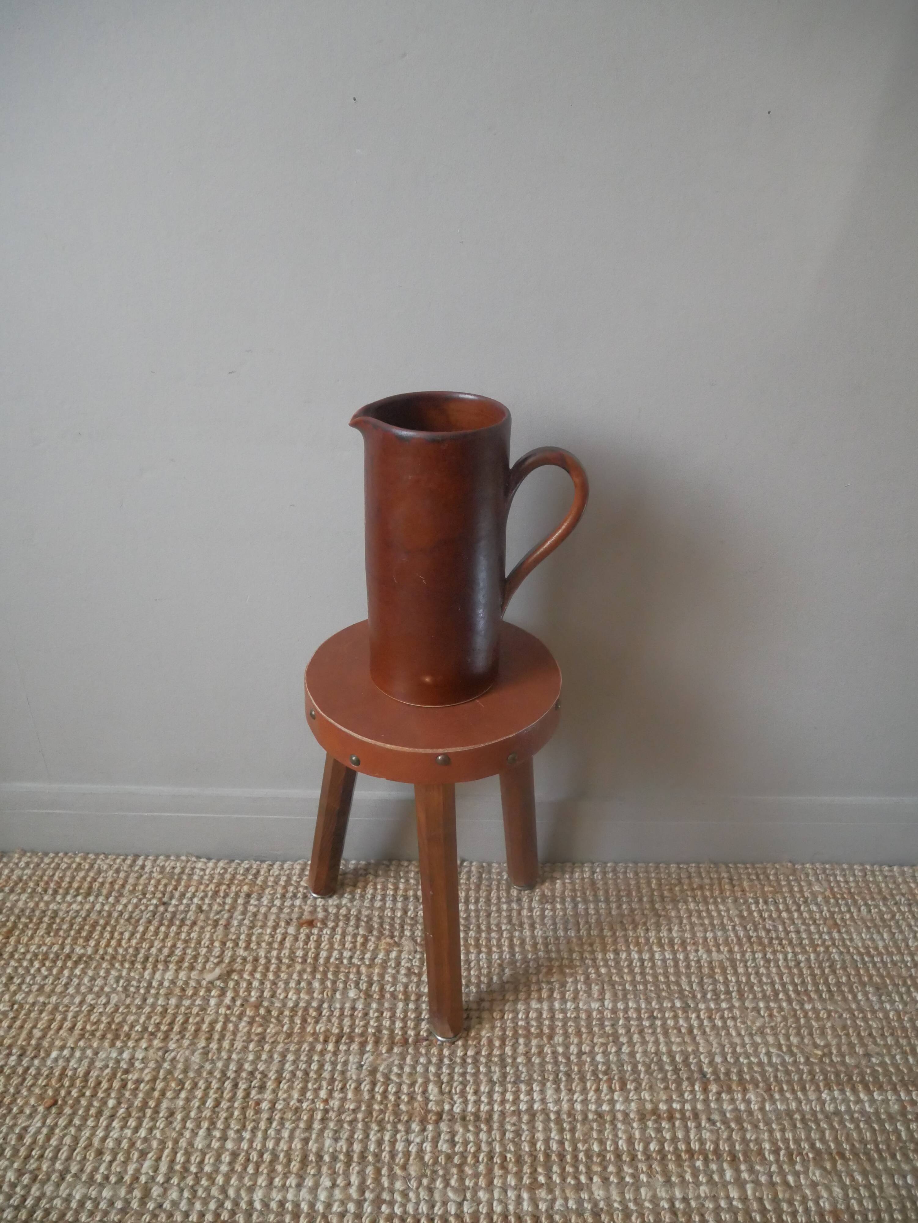 Ceramic pitcher vase with handle Scandinavian country decoration handcrafted vintage sandstone