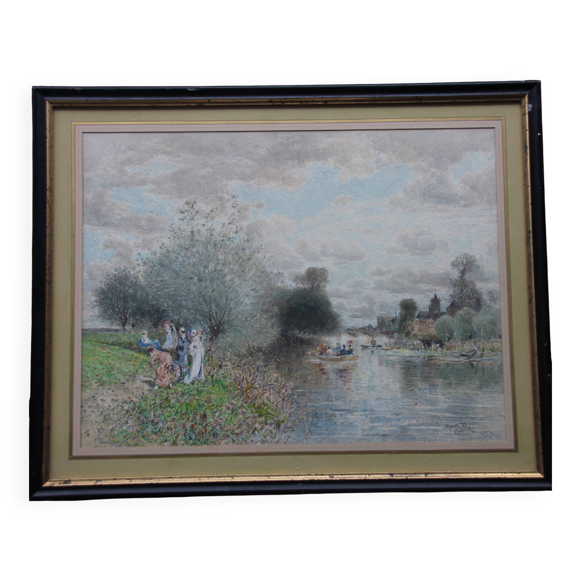 Octave Alfred SAUNIER Aquarelle Ecole de Barbizon 1877