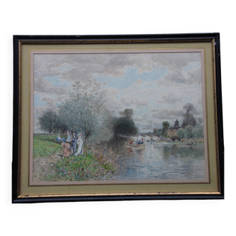 Octave Alfred SAUNIER Watercolor Barbizon School 1877