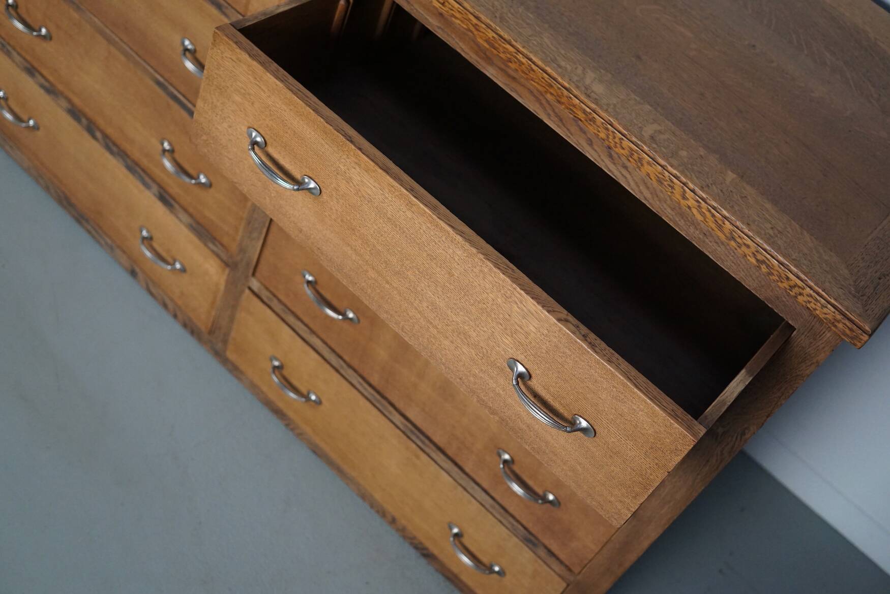 Antique French oak shop cabinet / kitchen island, 1930s