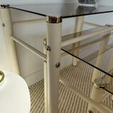 Vintage nesting tables Boutboul - cream metal and smoked glass - 70s design.