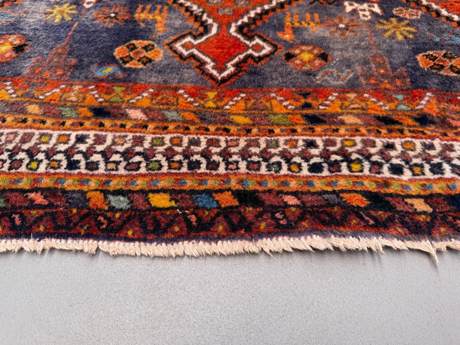 Vintage tribal rug 170x240 cm, wool oriental handmade rug large 2553