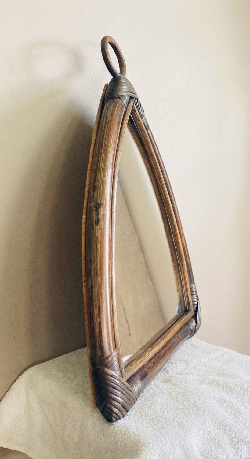 Miroir  Vintage en Bambou Rotin années 1970