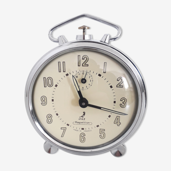 Old mechanical alarm clock jaz ruzic ''repetition'' chrome metal, 1965