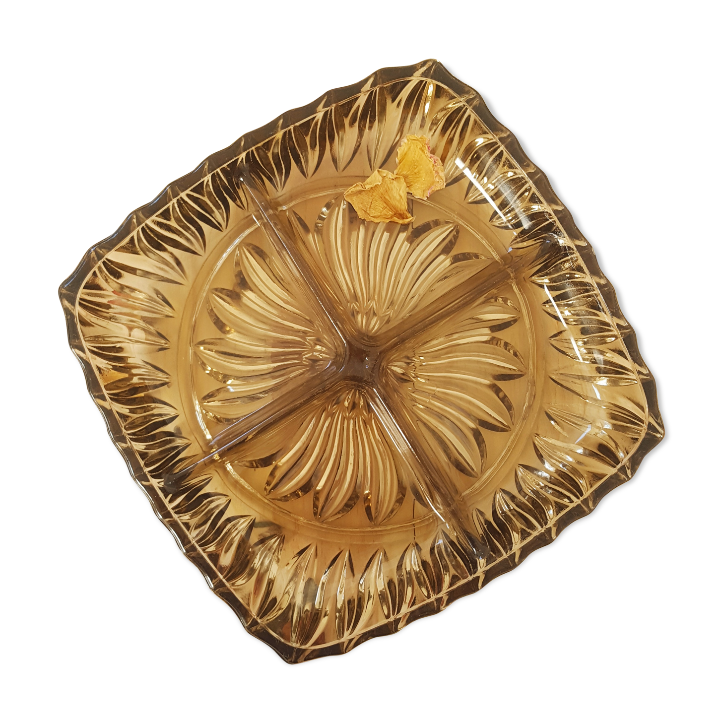 Vintage dish chiseled smoked glass aperitif compartments