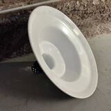 Large industrial pendant lampshade in black enamelled sheet metal.