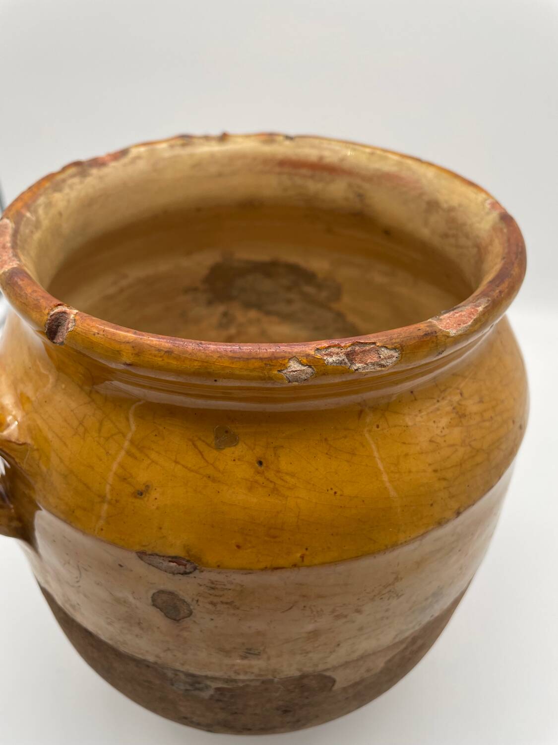 Pot à confit en terre cuite vernissée jaune, France 19ème