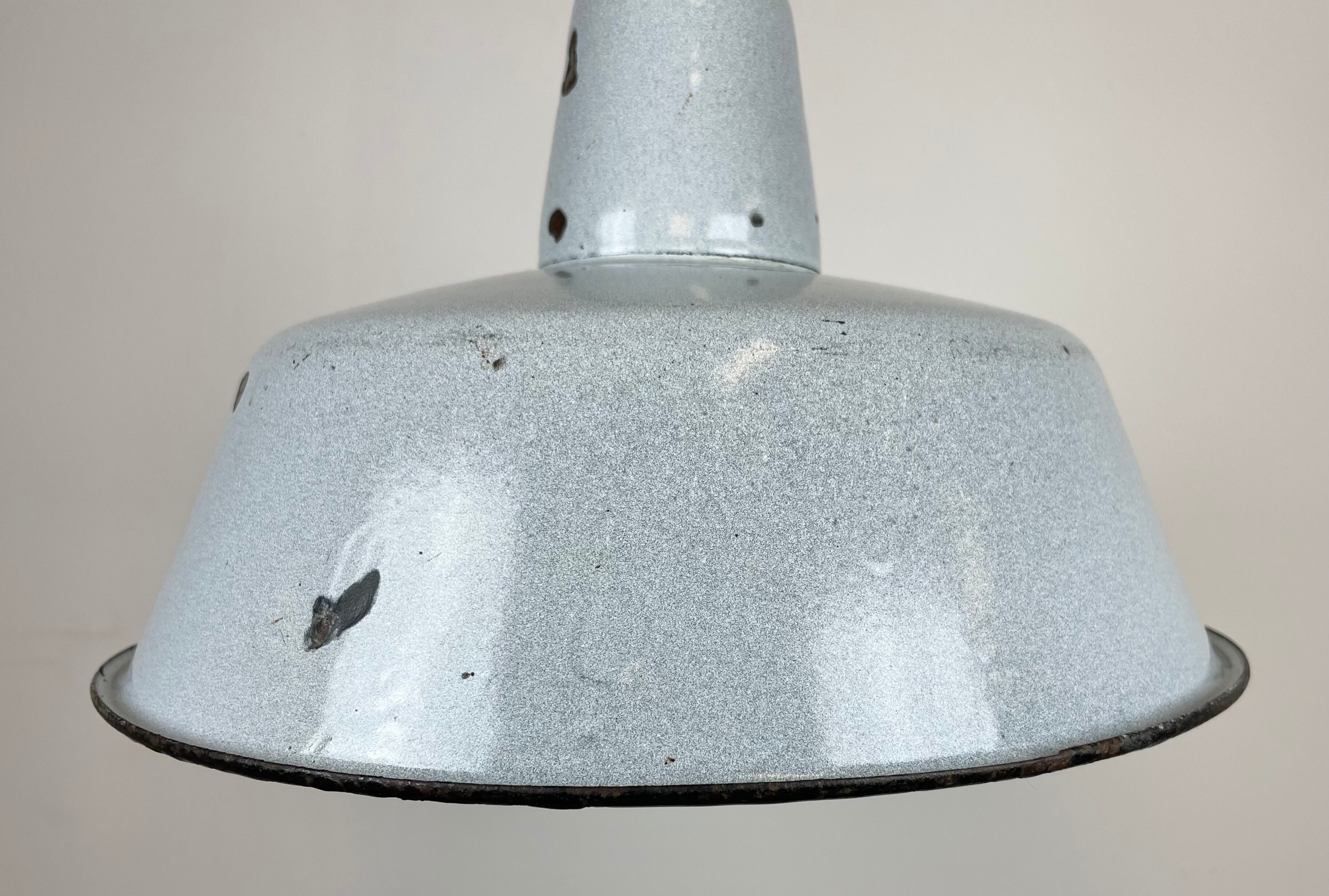 Industrial Grey Enamel Factory Lamp with Cast Iron Top, 1960s