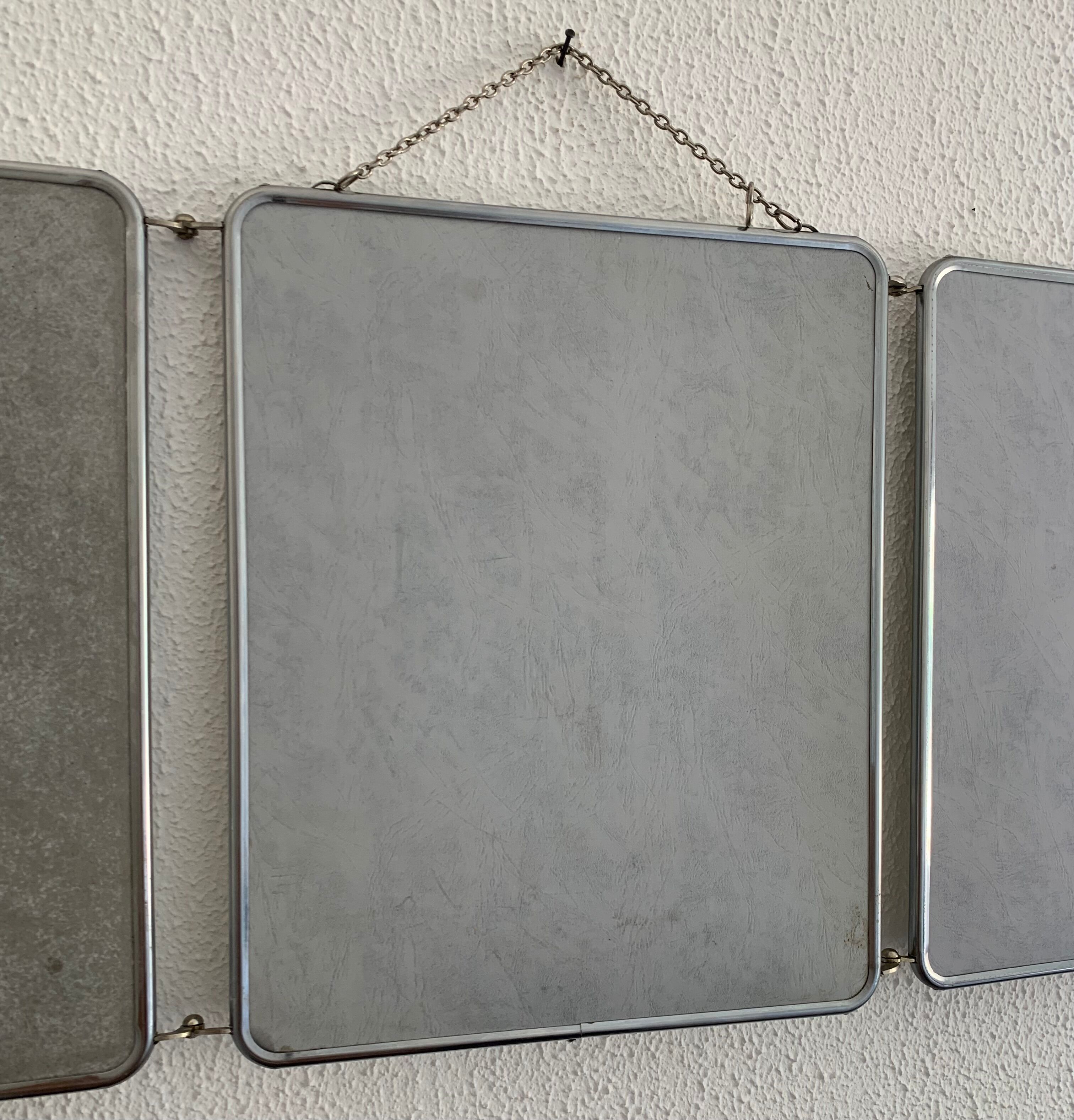 Vintage mirror 1960 triptych barber Arpin hairdresser - 34 x 88 cm