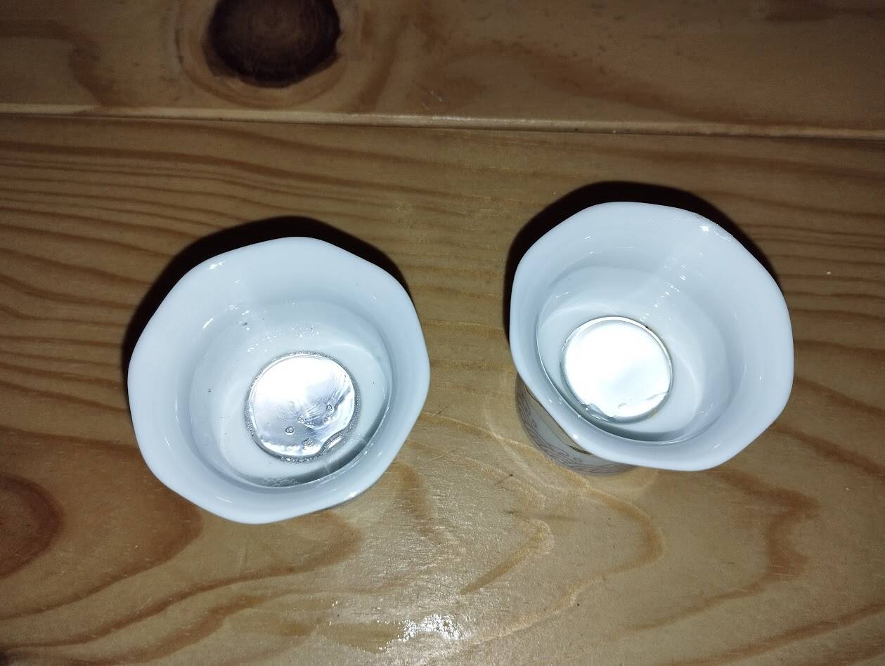 Pair of antique glass egg cups – Floral & insect decoration – Po