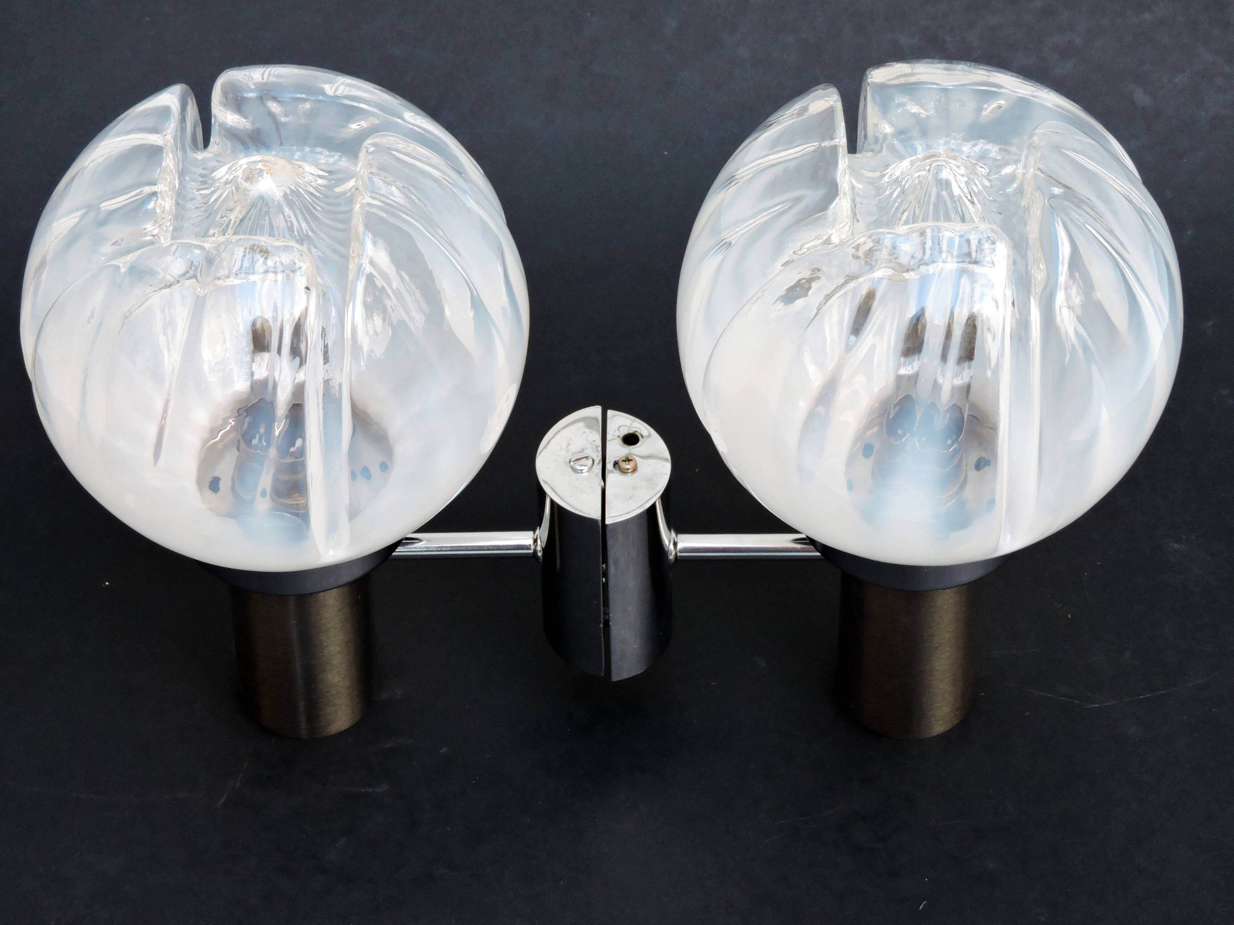 Pair of wall lamps Mazzega opalescent Murano Italy