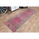 Tribal Turkish Vintage Runner, Pink Purple Handmade Oushak Runner 95x304